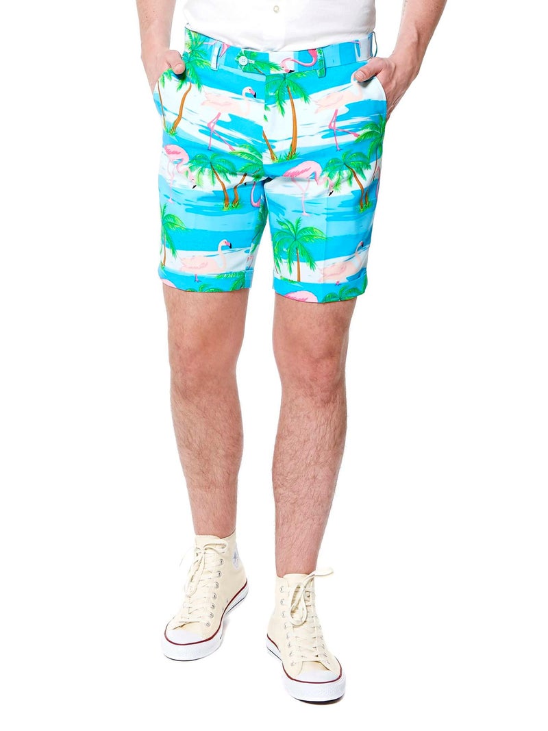 Opposuits Men's Summer Suit - Tropical Flamingo Outfit - Slim Fit - Includes Short Sleeved Blazer - Shorts - and Tie - Image 4